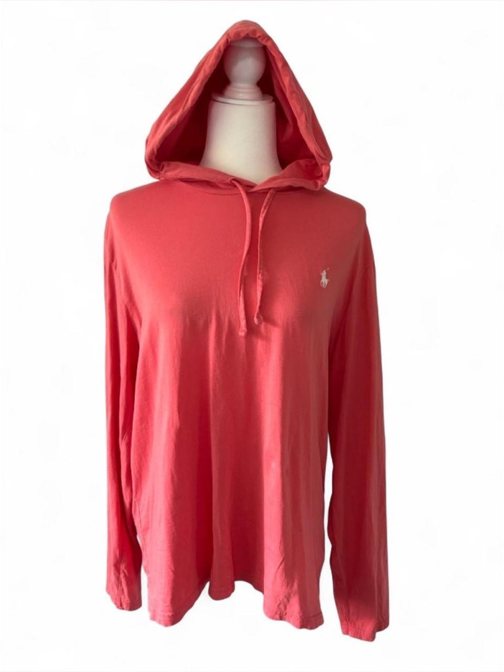 Polo by Ralph Lauren Coral Long-Sleeve Hooded Crewneck Sweatshirt Cotton Sz L